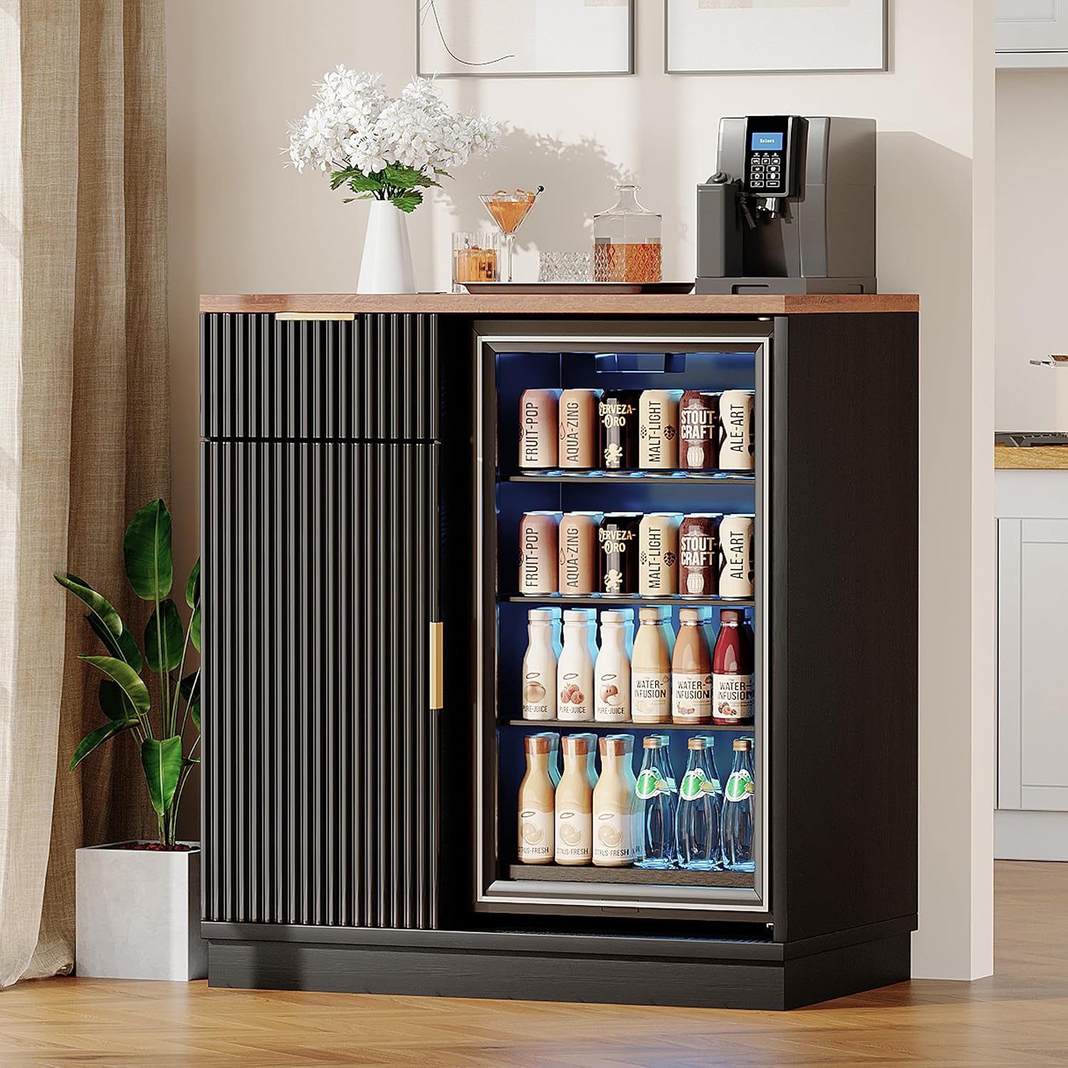 Home Bar And Fridge - Koffiebar met koelruimte en stopcontact, gegroefde