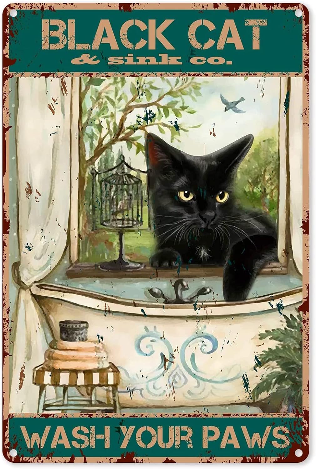 Home Bar And Coffee - Grappige badkamerwanddecoratie, vintage zwarte kat, 'was