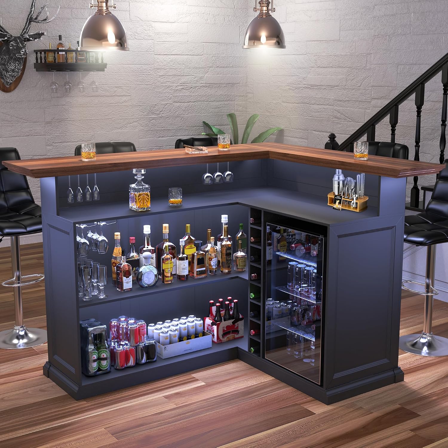 Home Bar And Fridge - L-vormige thuiskast met koelkastruimte, extra grote