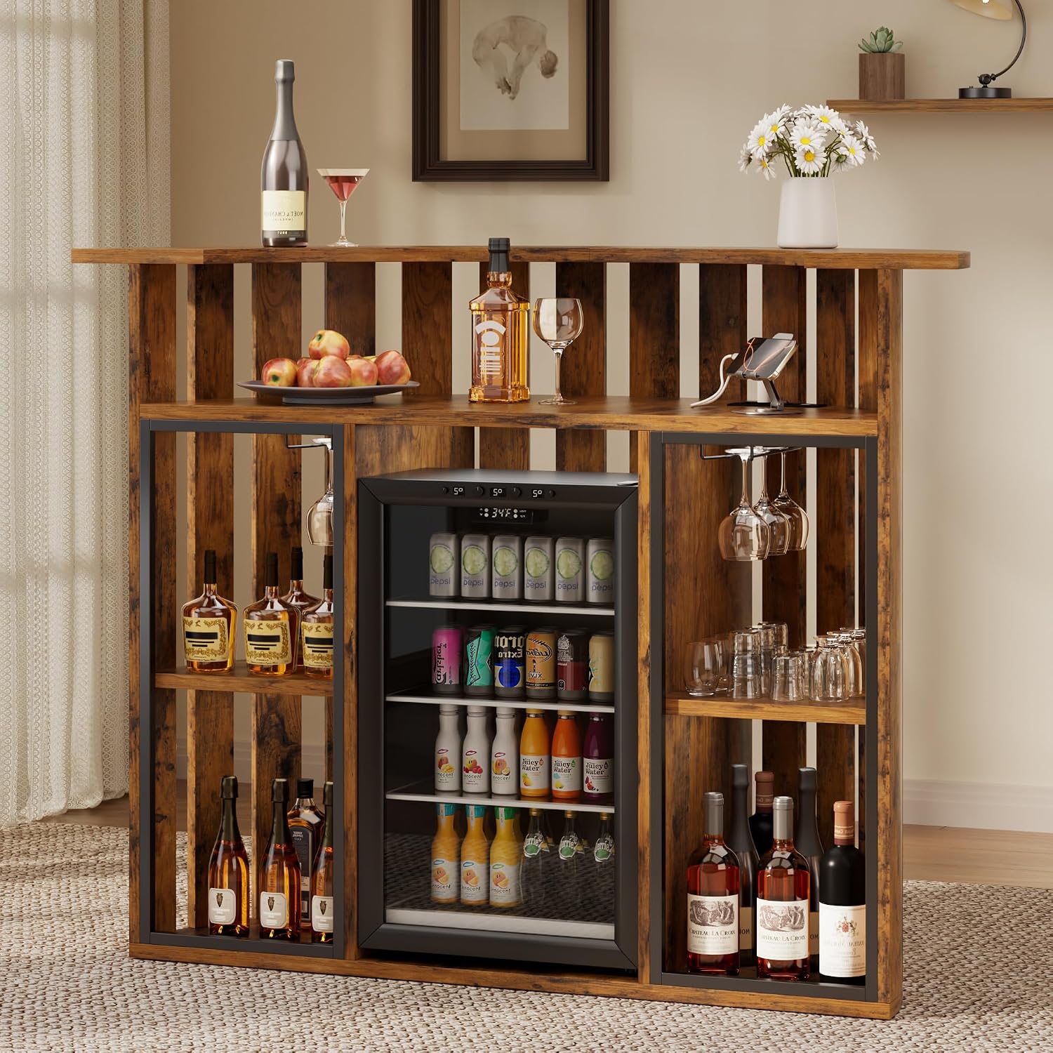 Rustieke houten barkast, 4-laa - Home Bar And Fridge recensie en prijs