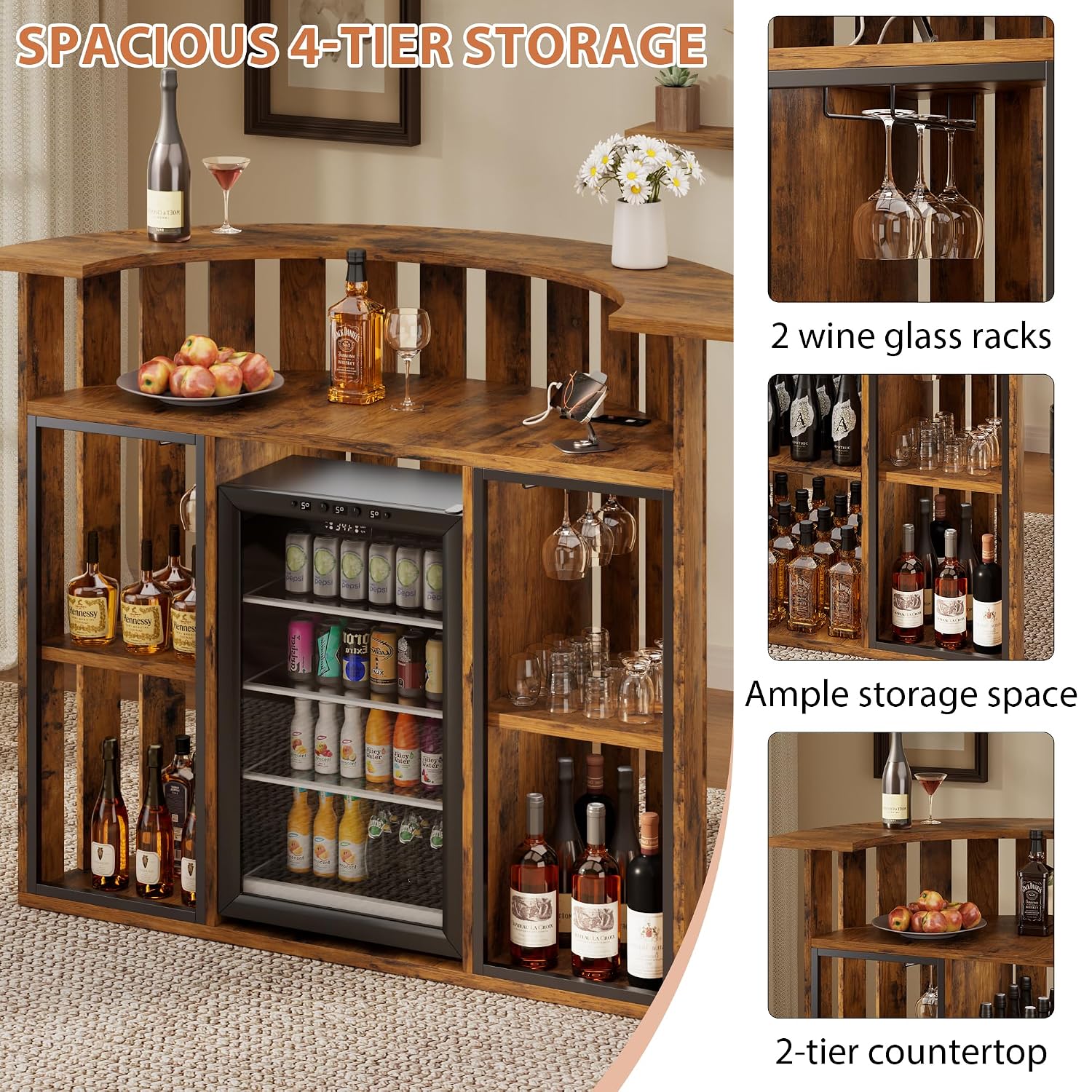 Rustieke houten barkast, 4-laa - Home Bar And Fridge recensie en prijs